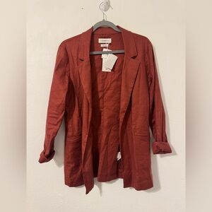 NWT Level 99 Rachel Stretch Linen Blend Blazer Rose Size Small Open Front